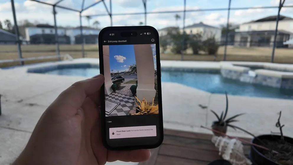 ADT app doorbell camera live view by pool