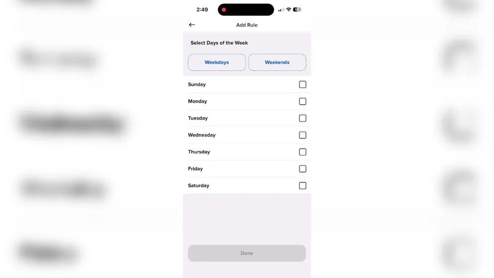 ADT app select days of week schedule