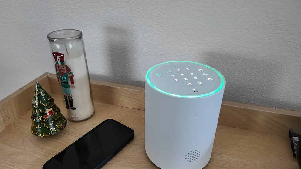 ADT base station with green LED ring in armed mode