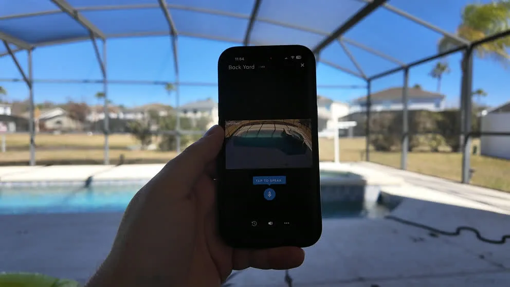 SimpliSafe app showing backyard camera live view