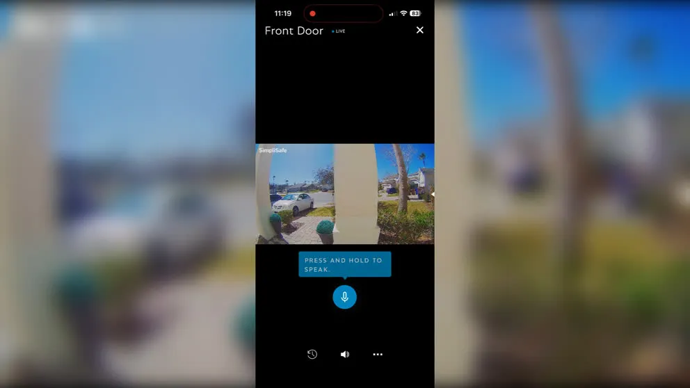 SimpliSafe app showing front door camera live view