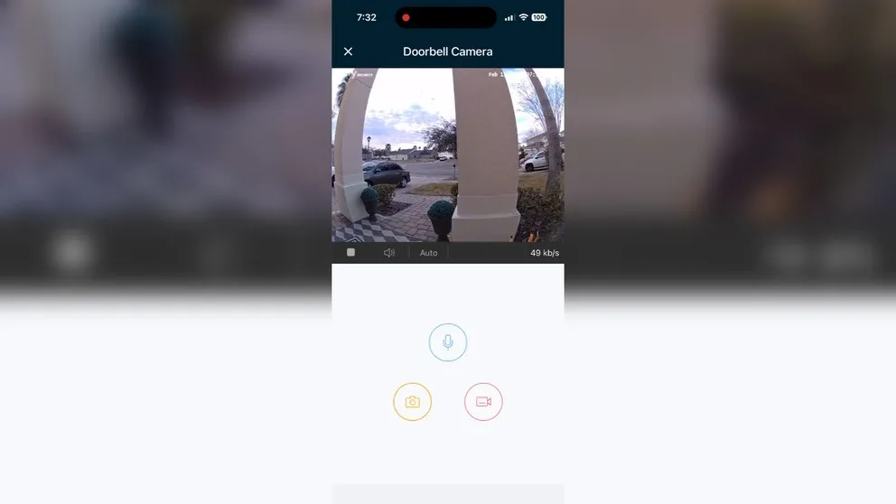 Doorbell camera live view in the app