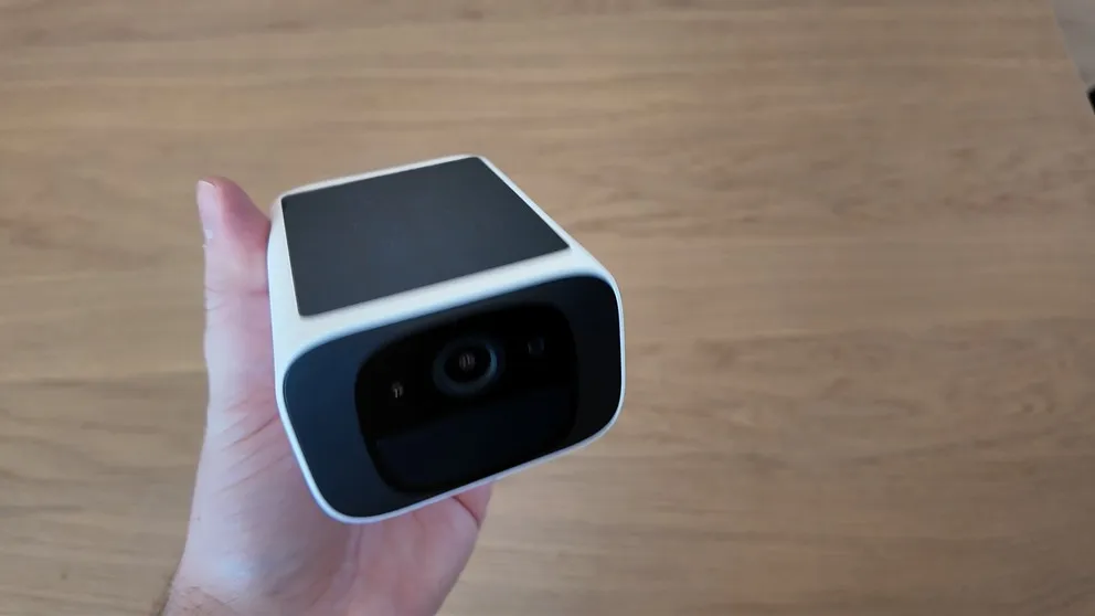 Eufy SoloCam held in hand closeup