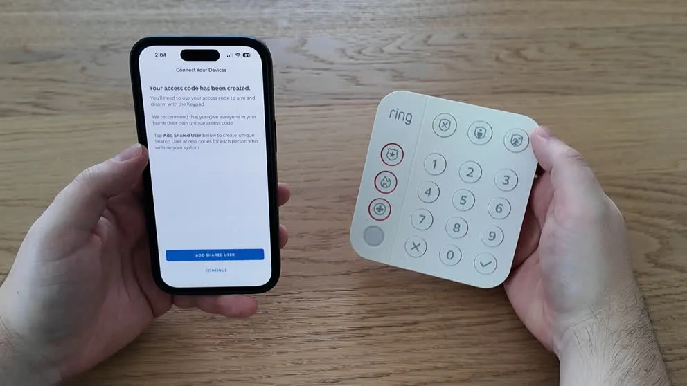 Ring keypad access code setup in the app