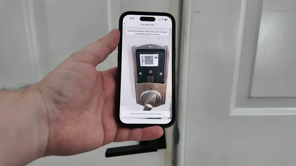 Scanning smart lock QR code in the Ring app