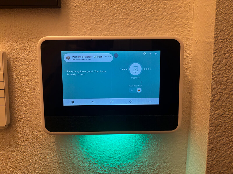vivint panel showing package alert